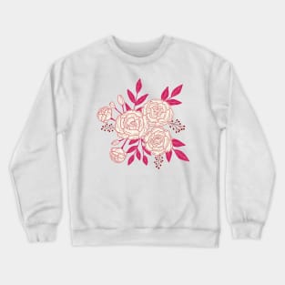 Delicate roses - White on pink background Crewneck Sweatshirt